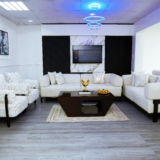 Gold Sofa Set With Center Table And Pillow (Black-Patterned)