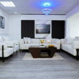 Gold Sofa Set With Center Table And Pillow (Black-Patterned)