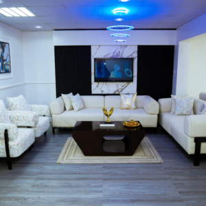 Gold Sofa Set With Center Table And Pillow (Black-Patterned)