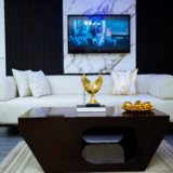 Gold Sofa Set With Center Table And Pillow (Black-Patterned)