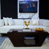 Gold Sofa Set With Center Table And Pillow (Black-Patterned)