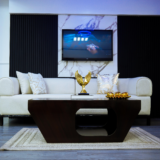 Gold Sofa Set With Center Table And Pillow (Black-Patterned)