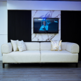 Gold Sofa Set With Center Table And Pillow (Black-Patterned)