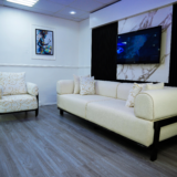 Gold Sofa Set With Center Table And Pillow (Black-Patterned)