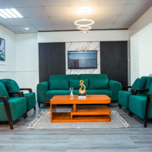 Silver Sofa Set With Center Table And Pillows